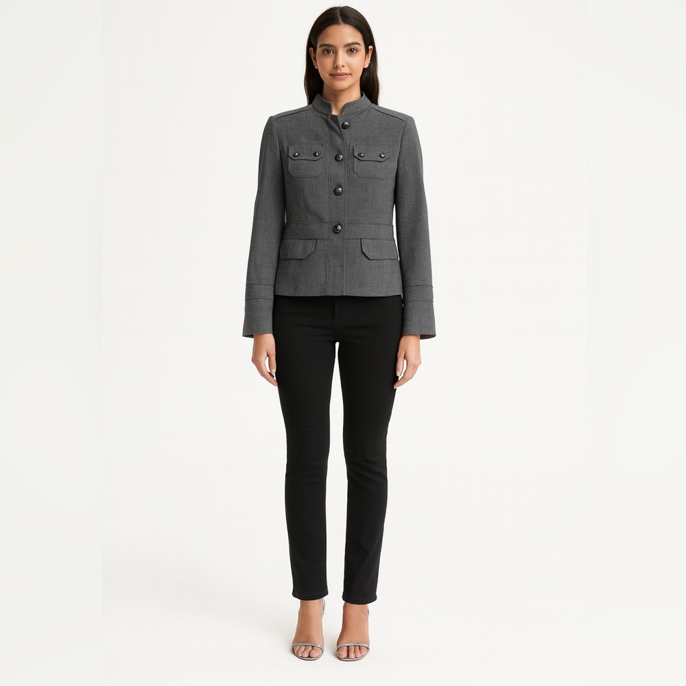 Express Design Studio Women’s Charcoal Gray Military Style Blazer Jacket Size 2
